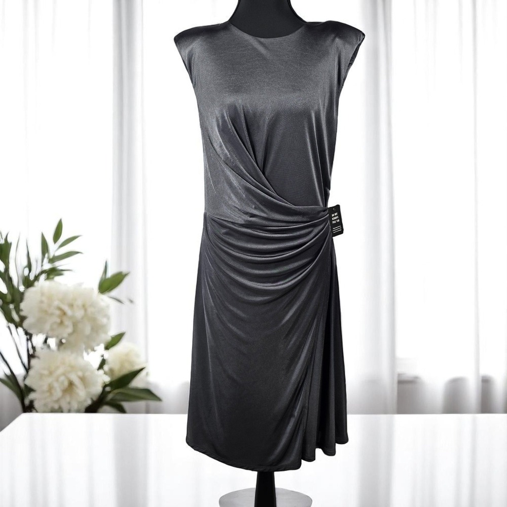 Express Stretch Satin Drape Dress‎ Women's Medium Gray Sleeveless Party Cocktail